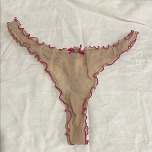 Victoria's Secret Nude/Tan Mesh and Pink Ruffled Thong